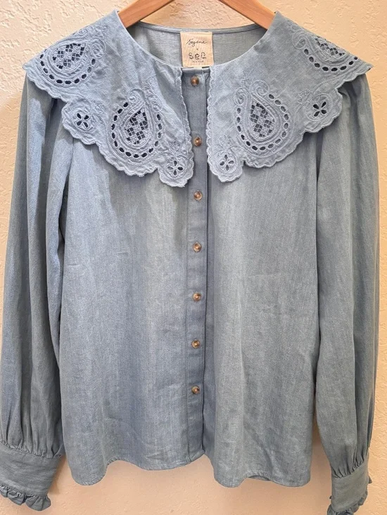 Sezane & SEA New York Flavie Chambray Shirt Rare - Picture 3 of 10